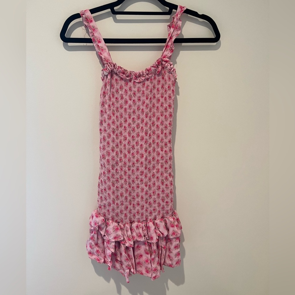 Pink Floral Mini Smocked Dress